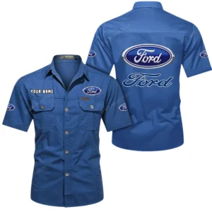 Ford Short Sleeved Shirt, All Over Print Button Shirt CAR444052625805 - Cowboy Blue