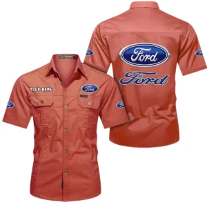 Ford Short Sleeved Shirt, All Over Print Button Shirt CAR444052625805 - Red