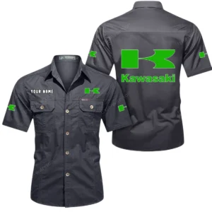 Kawasaki Short Sleeved Shirt, All Over Print Button Shirt CAR444052625812 - Gray