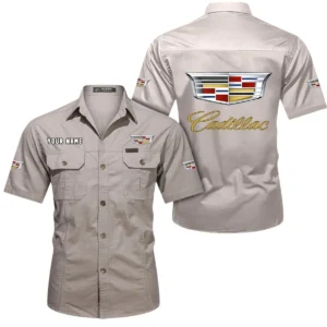 Cadillac Short Sleeved Shirt, All Over Print Button Shirt CAR444052625816 - Beige