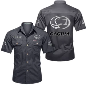 Cagiva Motorcycles Short Sleeved Shirt, All Over Print Button Shirt CAR444052625819 - Gray