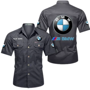 BMW M Car Short Sleeved Shirt, All Over Print Button Shirt CAR444052625820 - Gray