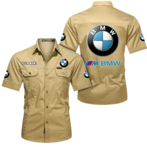 BMW M Car Short Sleeved Shirt, All Over Print Button Shirt CAR444052625820 - Khaki