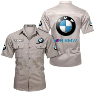 BMW M Car Short Sleeved Shirt, All Over Print Button Shirt CAR444052625820 - Beige