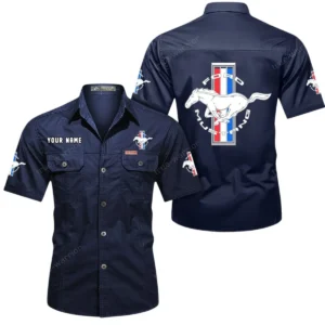 Ford Mustang Short Sleeved Shirt, All Over Print Button Shirt CAR444052625826 - Dark Blue