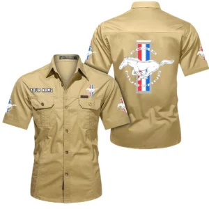 Ford Mustang Short Sleeved Shirt, All Over Print Button Shirt CAR444052625826 - Khaki