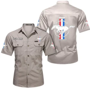 Ford Mustang Short Sleeved Shirt, All Over Print Button Shirt CAR444052625826 - Beige