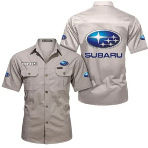 Subaru Short Sleeved Shirt, All Over Print Button Shirt CAR444052625828 - Beige
