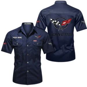 Corvette C5 Short Sleeved Shirt, All Over Print Button Shirt CAR444052625836 - Dark Blue