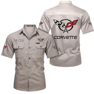 Corvette C5 Short Sleeved Shirt, All Over Print Button Shirt CAR444052625836 - Beige