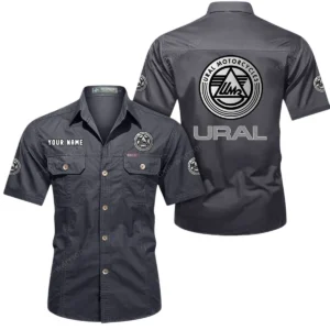 Ural Motorcycles Short Sleeved Shirt, All Over Print Button Shirt CAR444052625837 - Gray