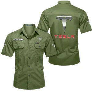 Tesla Short Sleeved Shirt, All Over Print Button Shirt CAR444052625845 - Fruit Green