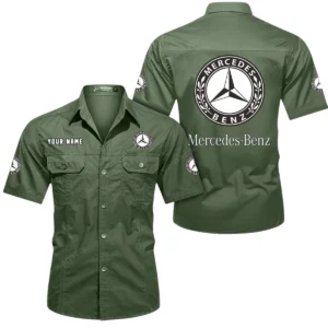 Mercedes Benz Short Sleeved Shirt, All Over Print Button Shirt CAR444052625846 - Army Green