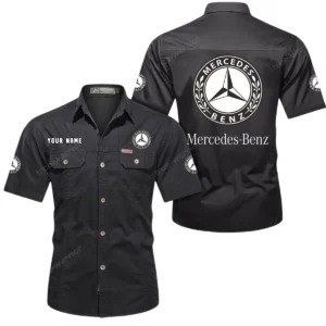 Mercedes Benz Short Sleeved Shirt, All Over Print Button Shirt CAR444052625846 - Black