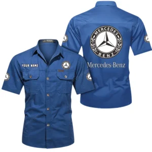 Mercedes Benz Short Sleeved Shirt, All Over Print Button Shirt CAR444052625846 - Cowboy Blue