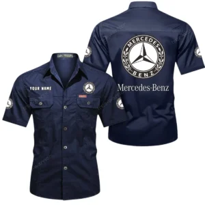 Mercedes Benz Short Sleeved Shirt, All Over Print Button Shirt CAR444052625846 - Dark Blue