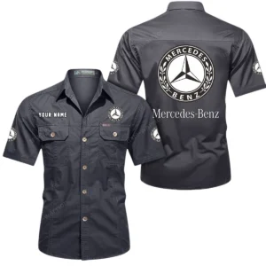 Mercedes Benz Short Sleeved Shirt, All Over Print Button Shirt CAR444052625846 - Gray