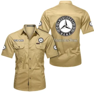 Mercedes Benz Short Sleeved Shirt, All Over Print Button Shirt CAR444052625846 - Khaki