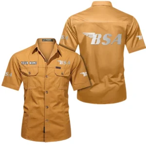 BSA Motorcycles Short Sleeved Shirt, All Over Print Button Shirt CAR444052625847 - Turmeric