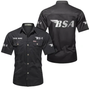BSA Motorcycles Short Sleeved Shirt, All Over Print Button Shirt CAR444052625847 - Black