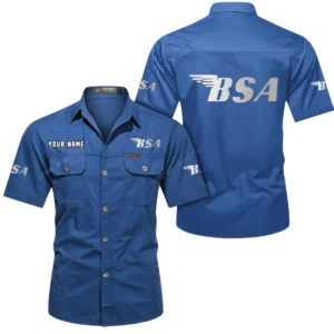 BSA Motorcycles Short Sleeved Shirt, All Over Print Button Shirt CAR444052625847 - Cowboy Blue