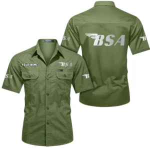 BSA Motorcycles Short Sleeved Shirt, All Over Print Button Shirt CAR444052625847 - Fruit Green