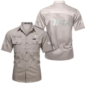 BSA Motorcycles Short Sleeved Shirt, All Over Print Button Shirt CAR444052625847 - Beige