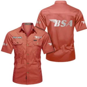 BSA Motorcycles Short Sleeved Shirt, All Over Print Button Shirt CAR444052625847 - Red