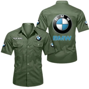 BMW Car Short Sleeved Shirt, All Over Print Button Shirt CAR444052625848 - Army Green