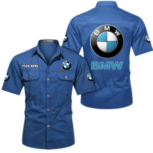 BMW Car Short Sleeved Shirt, All Over Print Button Shirt CAR444052625848 - Cowboy Blue