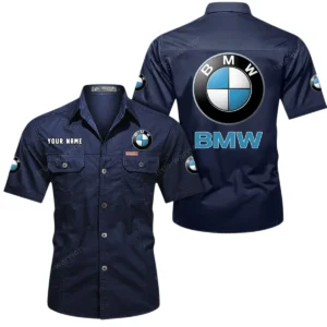 BMW Car Short Sleeved Shirt, All Over Print Button Shirt CAR444052625848 - Dark Blue