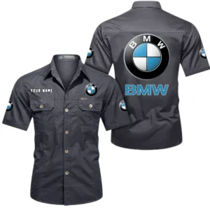 BMW Car Short Sleeved Shirt, All Over Print Button Shirt CAR444052625848 - Gray