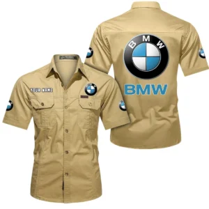 BMW Car Short Sleeved Shirt, All Over Print Button Shirt CAR444052625848 - Khaki
