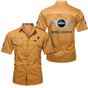 Mini Cooper Short Sleeved Shirt, All Over Print Button Shirt CAR444052625849 - Turmeric