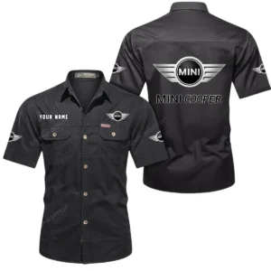 Mini Cooper Short Sleeved Shirt, All Over Print Button Shirt CAR444052625849 - Black