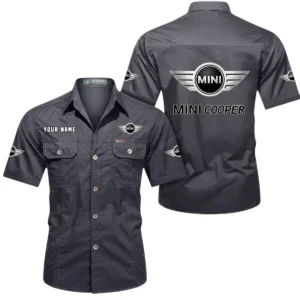 Mini Cooper Short Sleeved Shirt, All Over Print Button Shirt CAR444052625849 - Gray