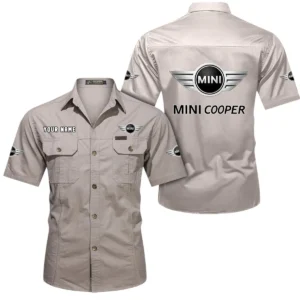 Mini Cooper Short Sleeved Shirt, All Over Print Button Shirt CAR444052625849 - Beige
