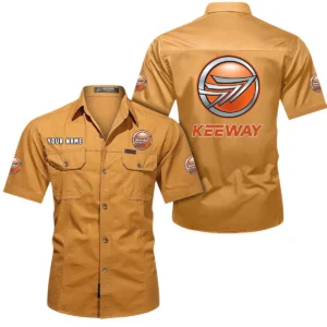 Keeway Motorcycles Short Sleeved Shirt, All Over Print Button Shirt CAR444052625850 - Turmeric