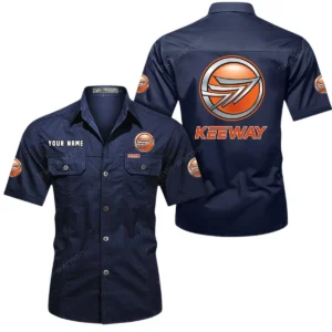 Keeway Motorcycles Short Sleeved Shirt, All Over Print Button Shirt CAR444052625850 - Dark Blue