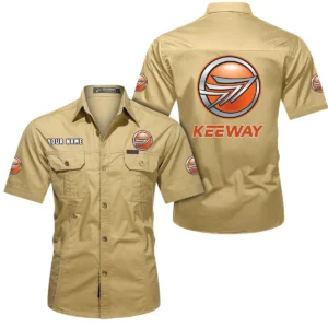 Keeway Motorcycles Short Sleeved Shirt, All Over Print Button Shirt CAR444052625850 - Khaki
