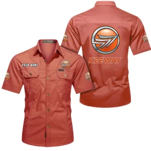 Keeway Motorcycles Short Sleeved Shirt, All Over Print Button Shirt CAR444052625850 - Red