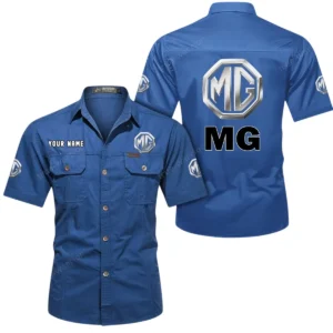 MG Car Short Sleeved Shirt, All Over Print Button Shirt CAR444052625851 - Cowboy Blue