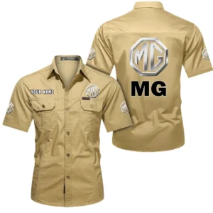 MG Car Short Sleeved Shirt, All Over Print Button Shirt CAR444052625851 - Khaki