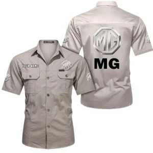 MG Car Short Sleeved Shirt, All Over Print Button Shirt CAR444052625851 - Beige