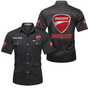 Ducatti Short Sleeved Shirt, All Over Print Button Shirt CAR444052625852 - Black