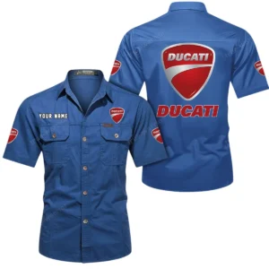 Ducatti Short Sleeved Shirt, All Over Print Button Shirt CAR444052625852 - Cowboy Blue