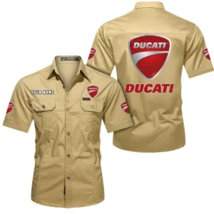 Ducatti Short Sleeved Shirt, All Over Print Button Shirt CAR444052625852 - Khaki