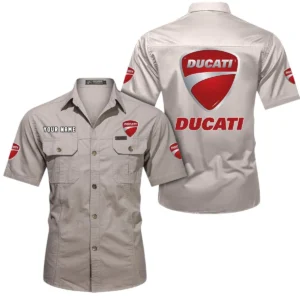 Ducatti Short Sleeved Shirt, All Over Print Button Shirt CAR444052625852 - Beige