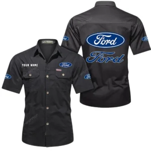 Ford Short Sleeved Shirt, All Over Print Button Shirt CAR444052625853 - Black