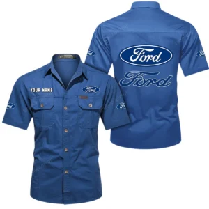 Ford Short Sleeved Shirt, All Over Print Button Shirt CAR444052625853 - Cowboy Blue